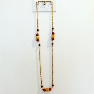 Vintage Cadoro long gold & brown beaded necklace